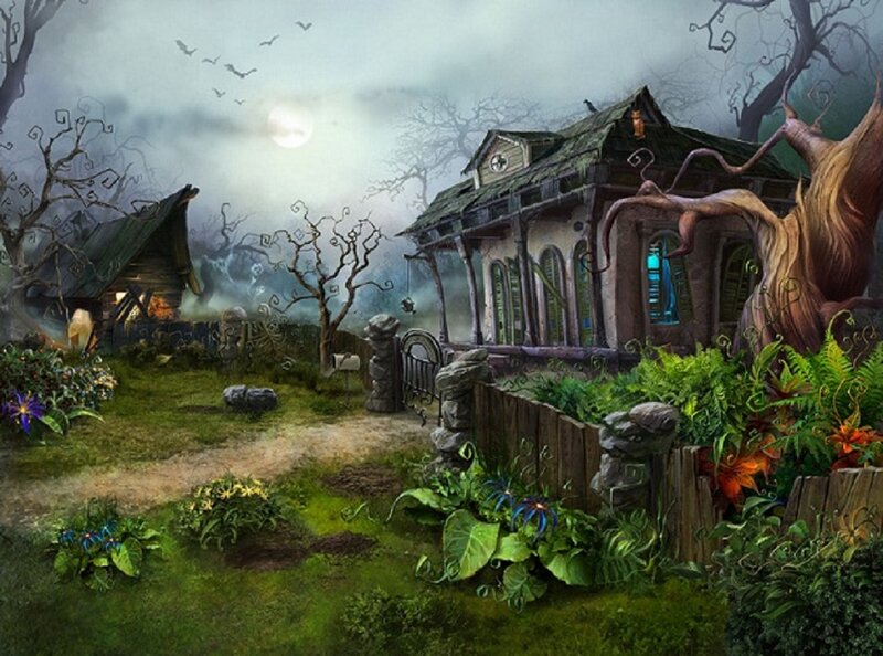 Haunted House at Night — Green, Creepy
