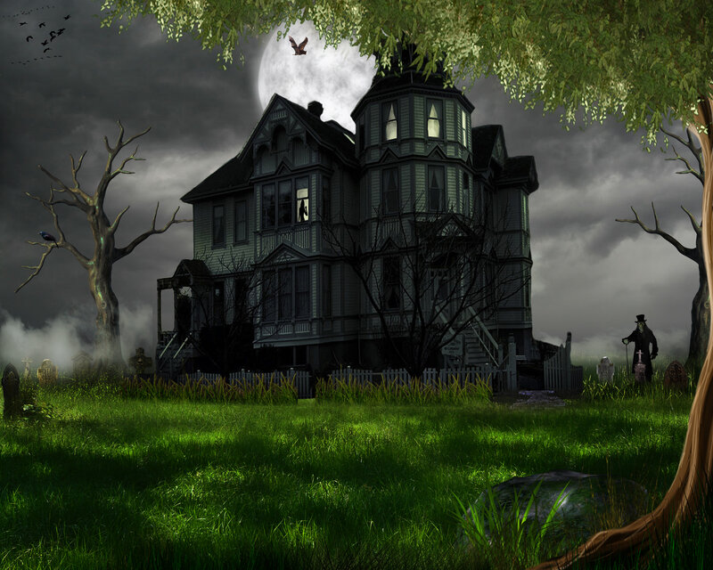 Haunted House at Night — Green, Dark