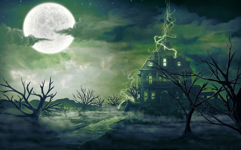 Haunted House at Night — Green, Eerie