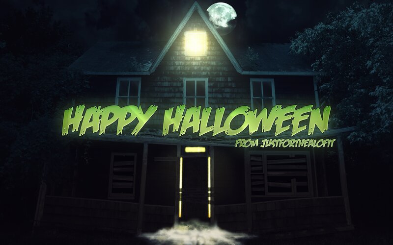 Haunted House at Night — Green, Spooky, Digital Art, Moon, Trees