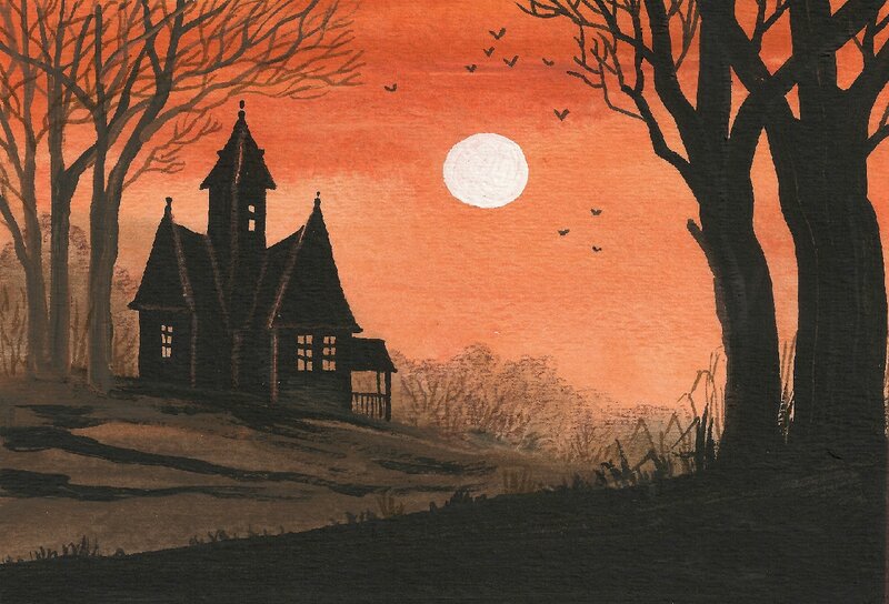 Haunted House at Night — Orange, Eerie