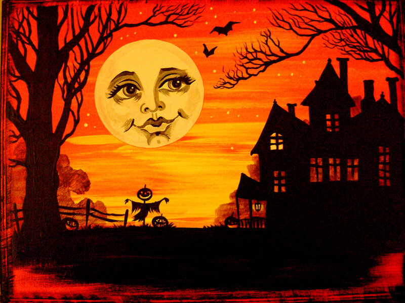 Haunted House at Night — Orange, Spooky