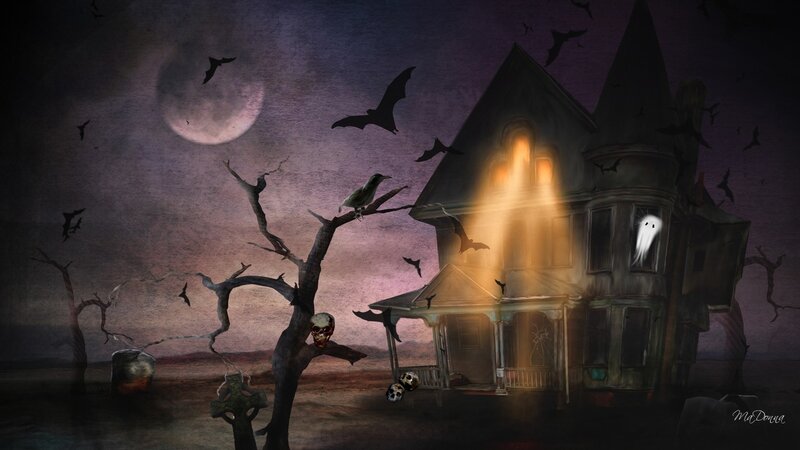 Haunted House at Night — Purple, Creepy