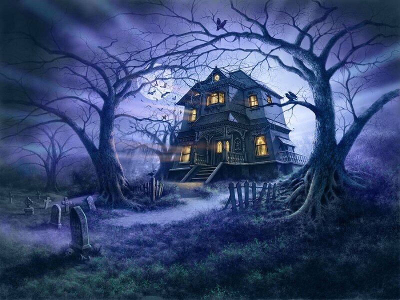 Haunted House at Night — Purple, Dark