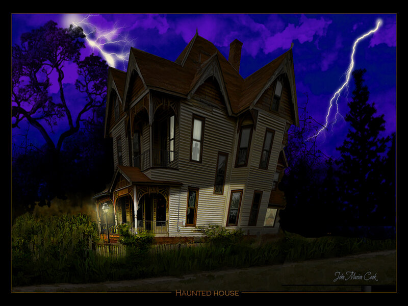 Haunted House at Night — Purple, Dramatic