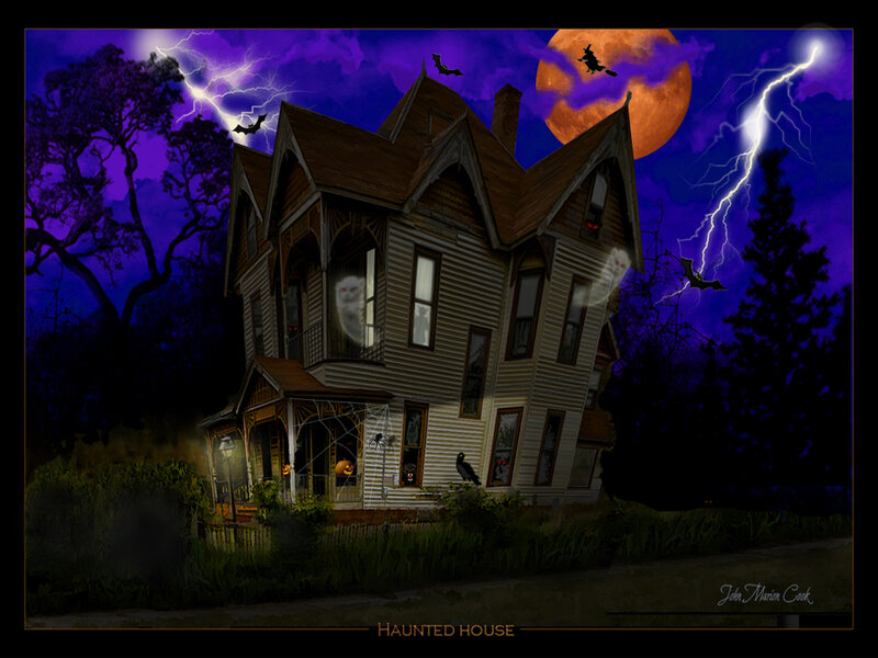 Haunted House at Night — Purple, Spooky