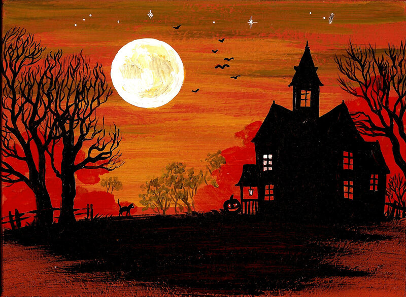 Haunted House at Night — Red, Spooky