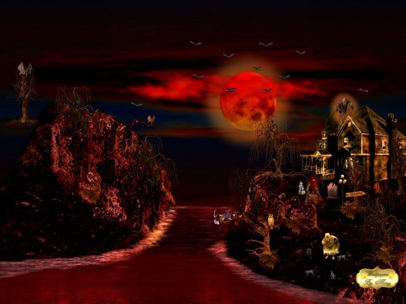 Haunted House at Night — Red