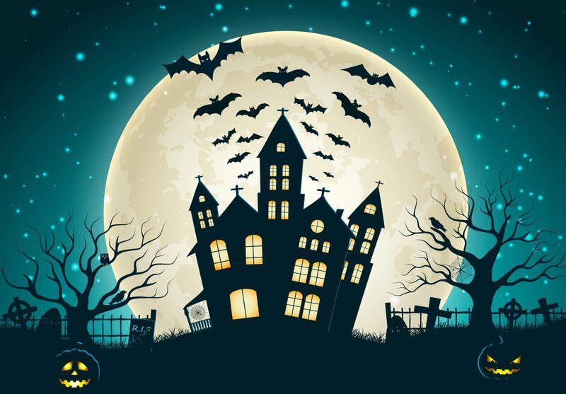 Haunted House at Night — Teal