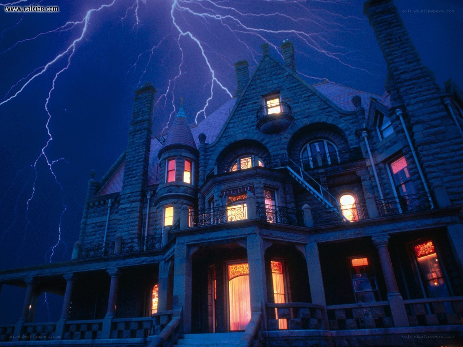 Haunted house during thunderstorm
