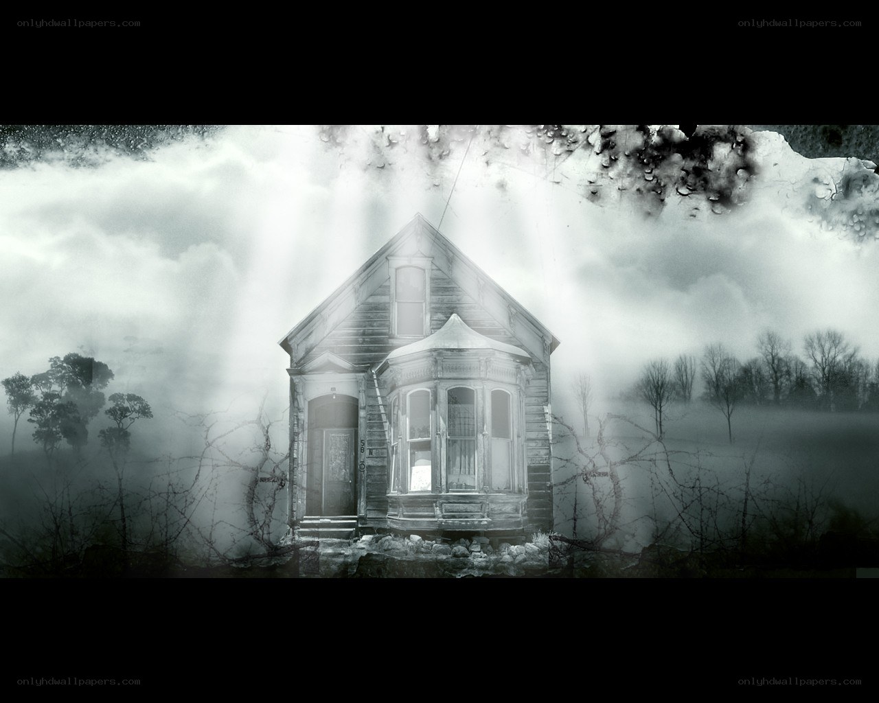 haunted house in fog