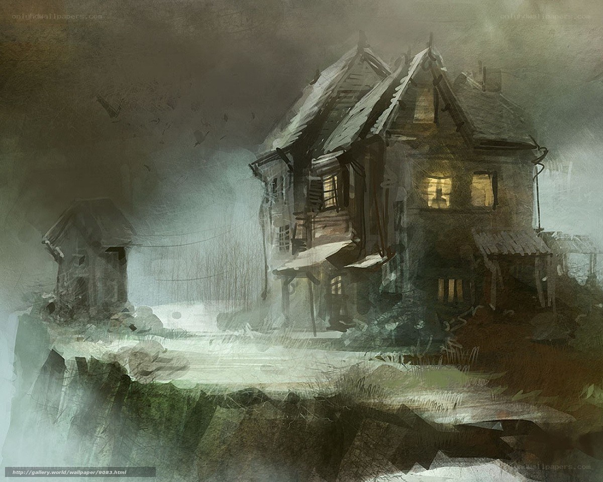 haunted house in fog