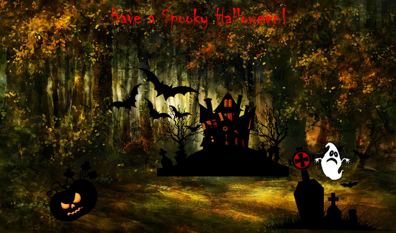 Haunted House in Forest — Black, Spooky