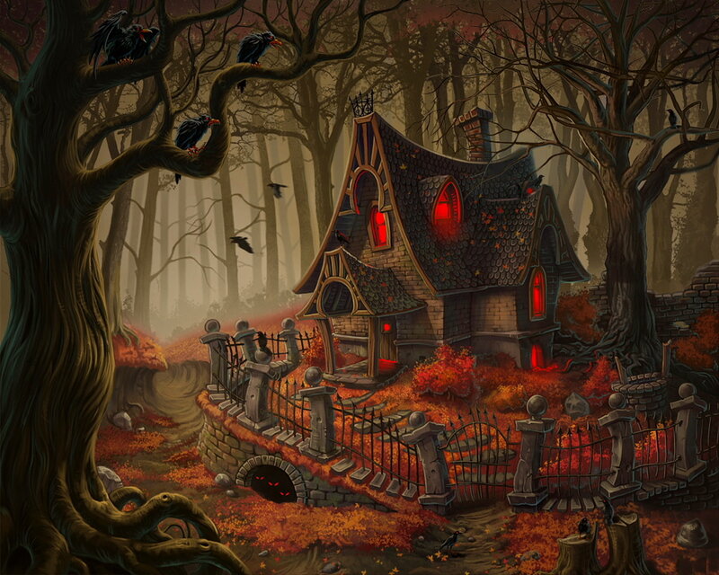 Haunted House in Forest — Black