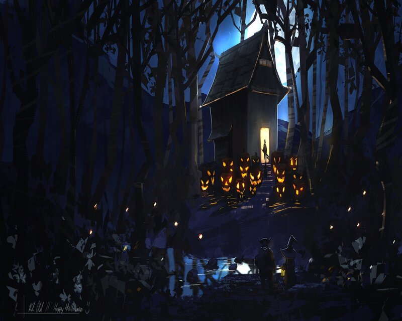 Haunted House in Forest — Blue, Creepy