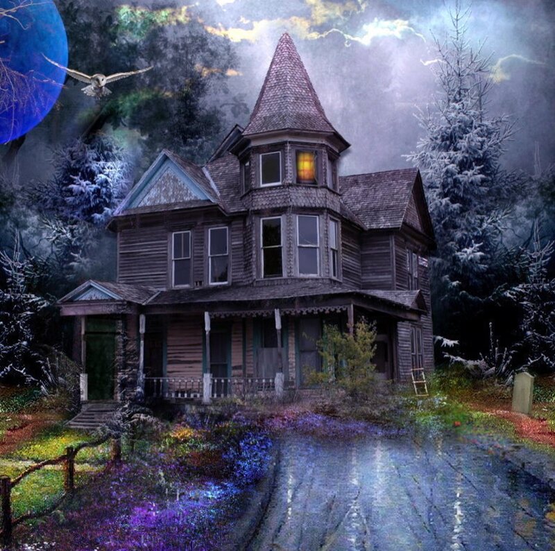 Haunted House in Forest — Blue, Dark
