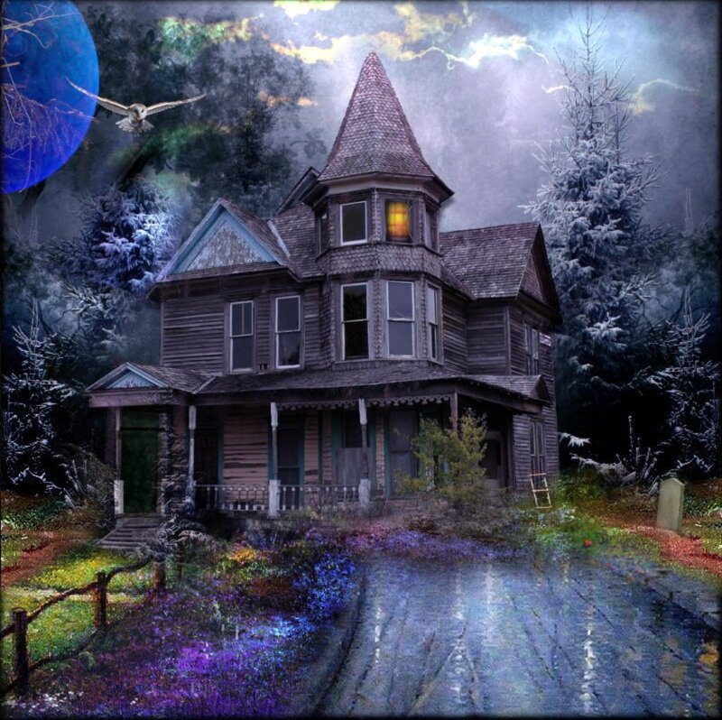 Haunted House in Forest — Blue, Eerie