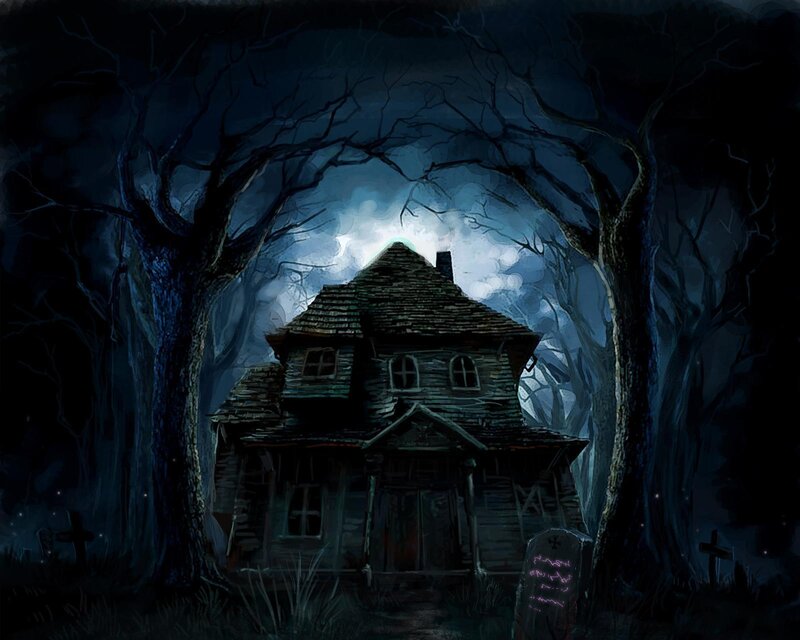 Haunted House in Forest — Blue