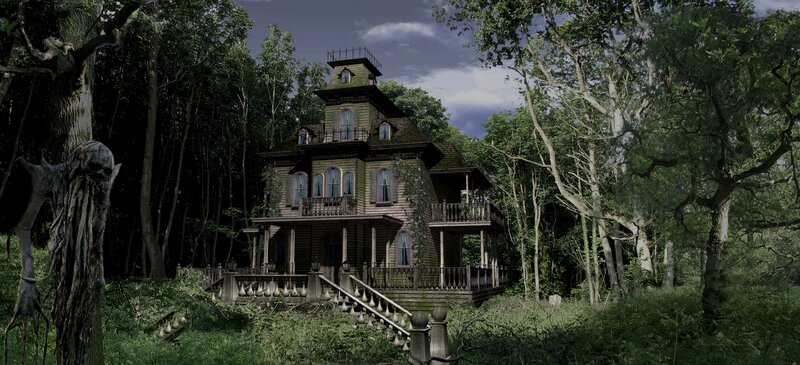Haunted House in Forest — Green, Eerie