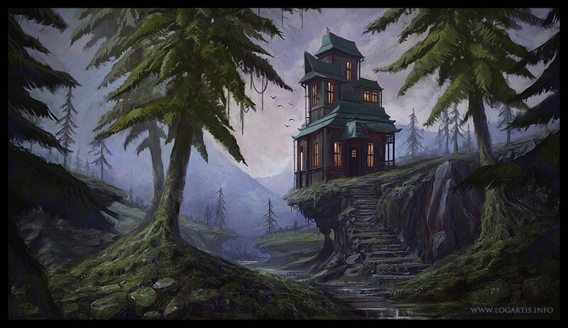 Haunted House in Forest — Green, Mysterious