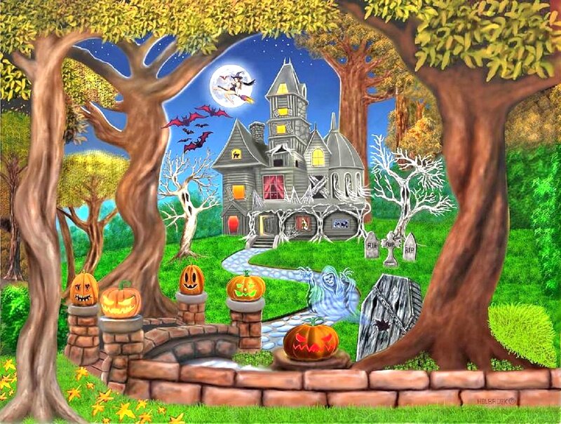 Haunted House in Forest — Green, Spooky