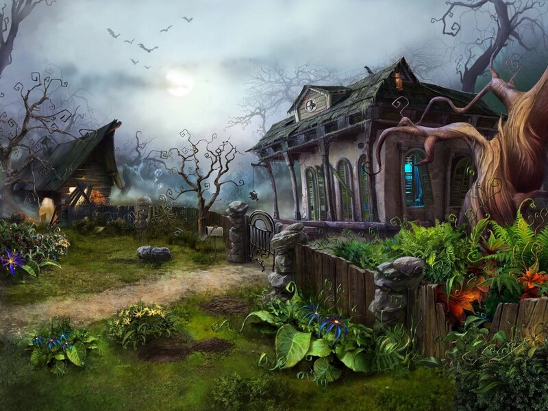 Haunted House in Garden — Green, Creepy