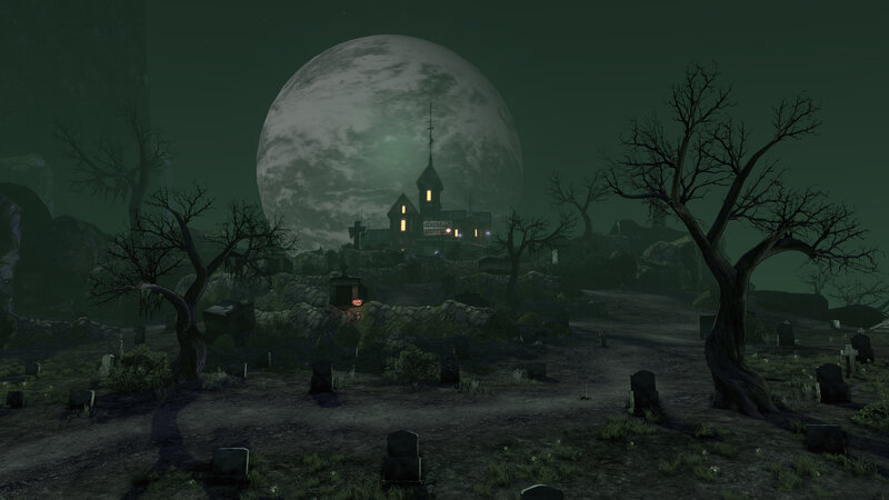 Haunted House in Graveyard — Green