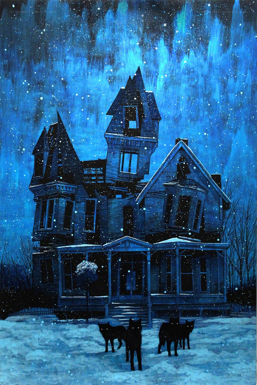 haunted house in snowstorm