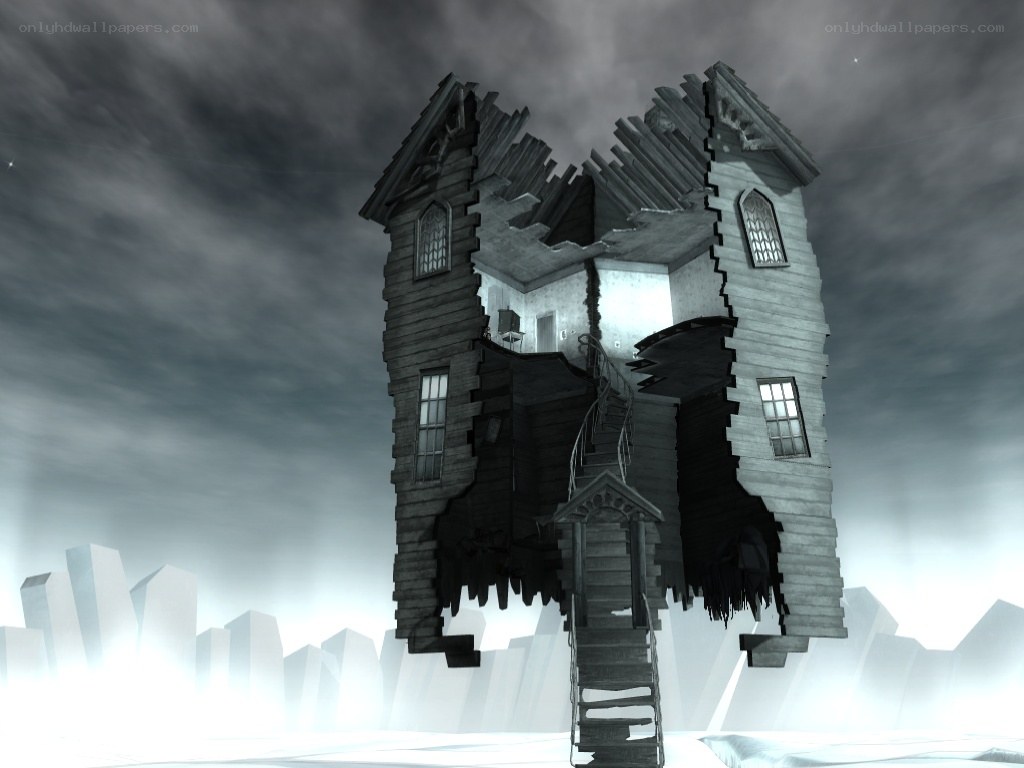haunted house in storm