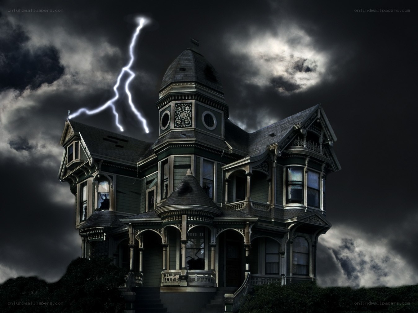 haunted house in storm