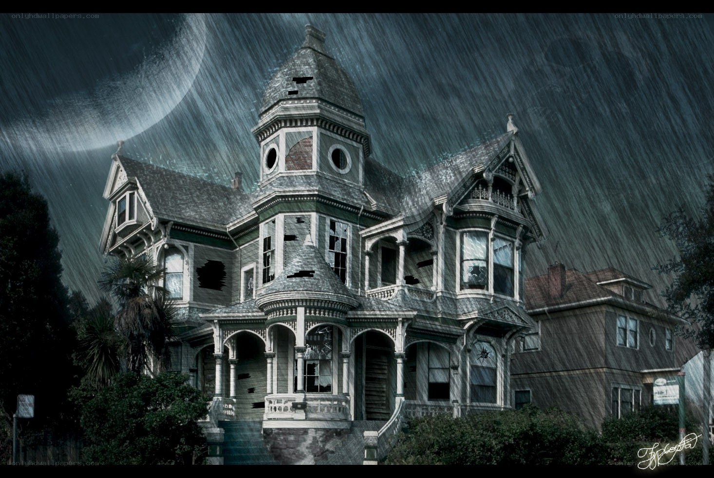 haunted house in storm