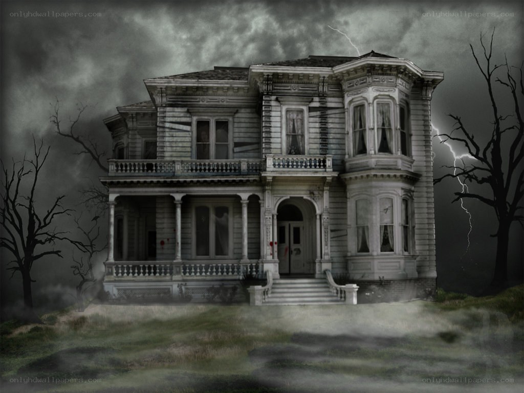 haunted house in storm