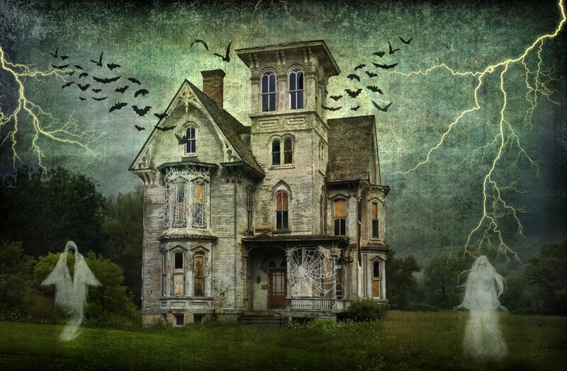haunted house in storm