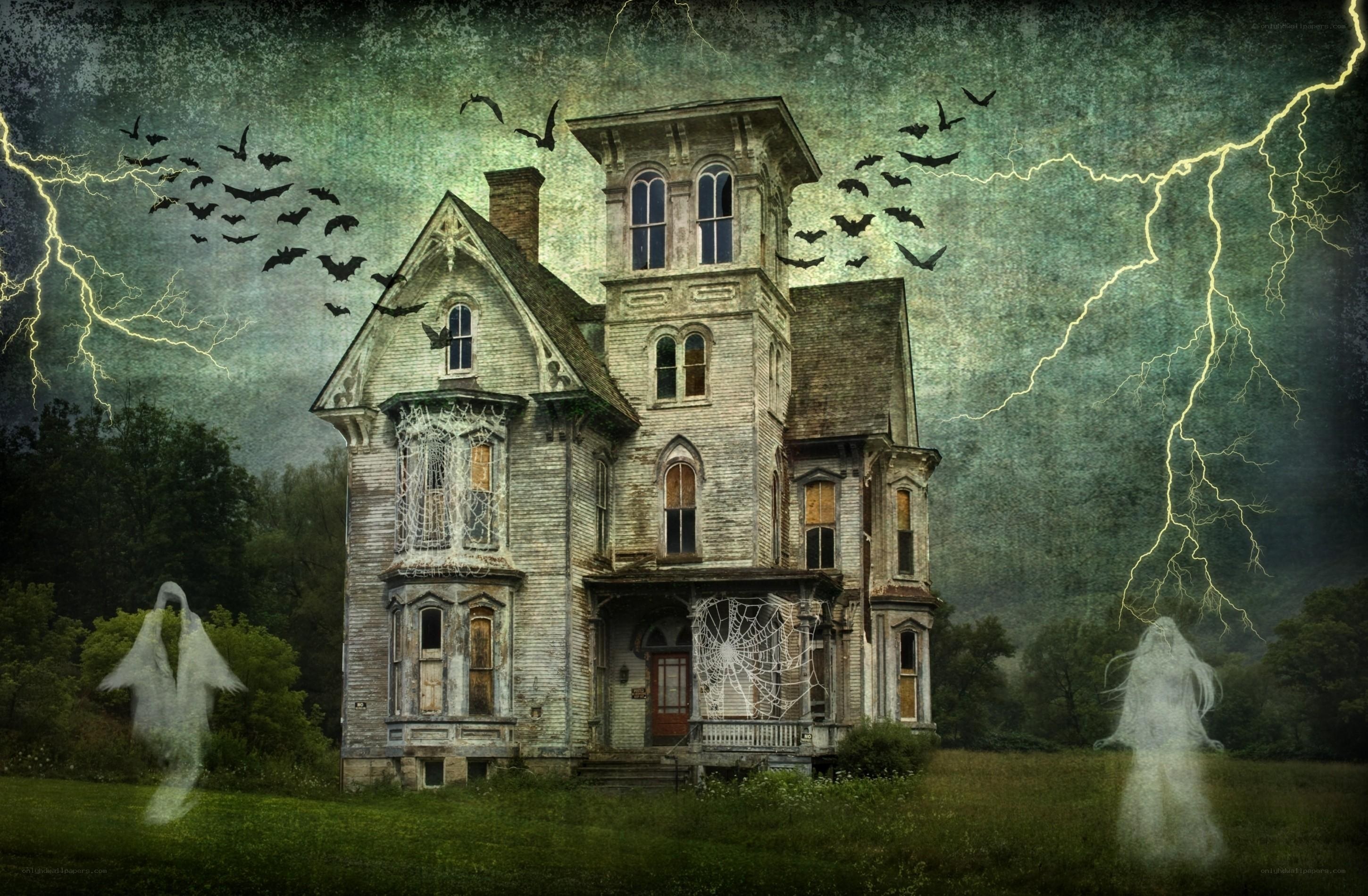 haunted house in storm
