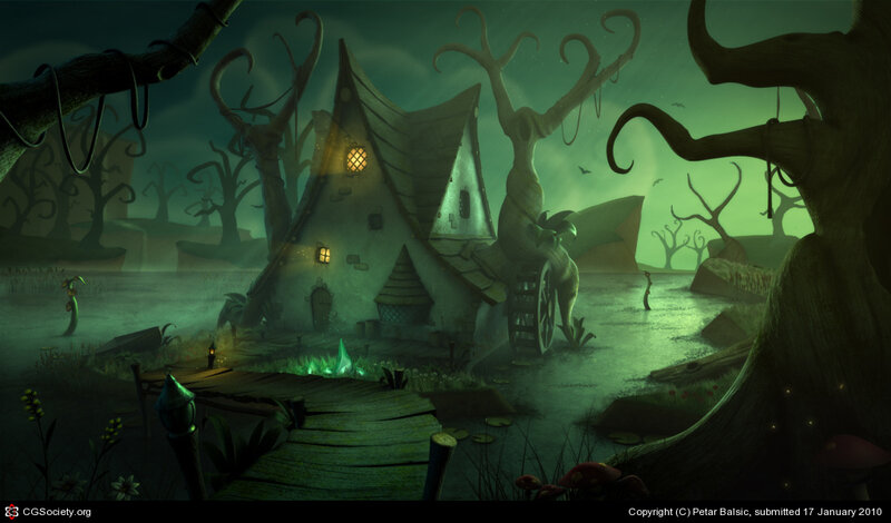 Haunted House in Swamp — Green