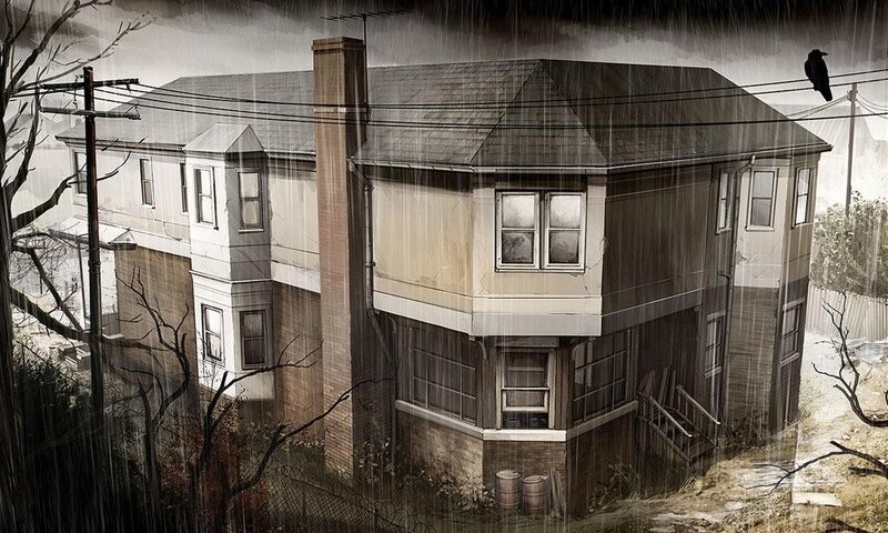 haunted house in the rain