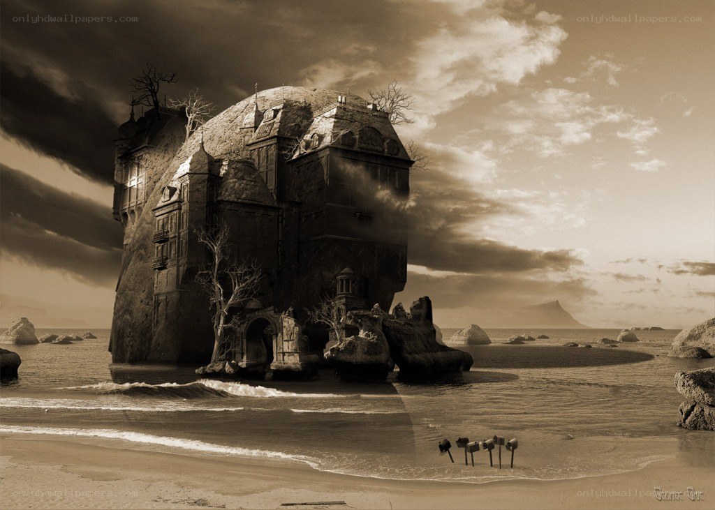 haunted house on a rock