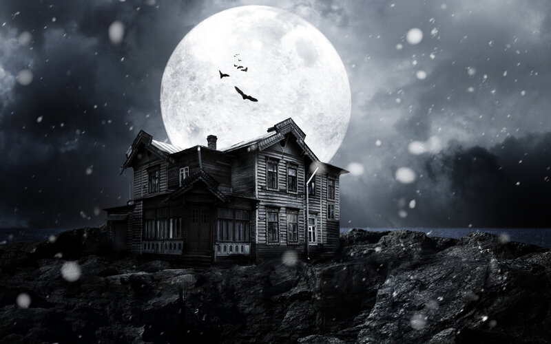 Haunted House on Cliff — Black