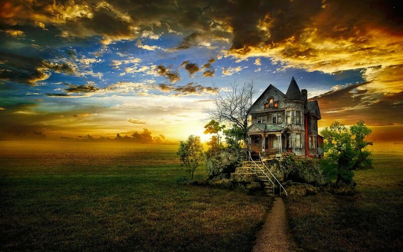 Haunted House on Cliff — Blue