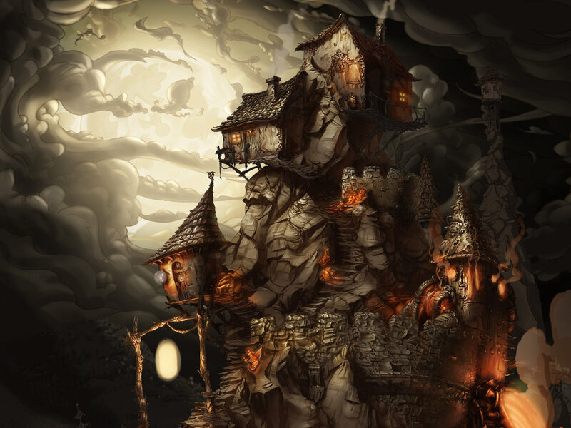 Haunted House on Cliff — Gray, Dramatic