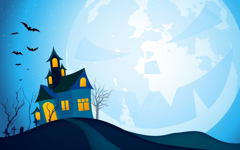 Haunted House on Hill — Blue, Spooky, Night