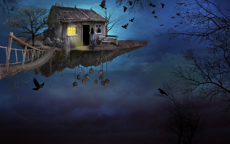 Haunted House on Island — Blue