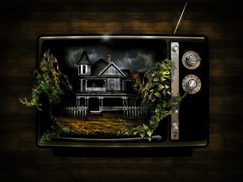 haunted house on old TV