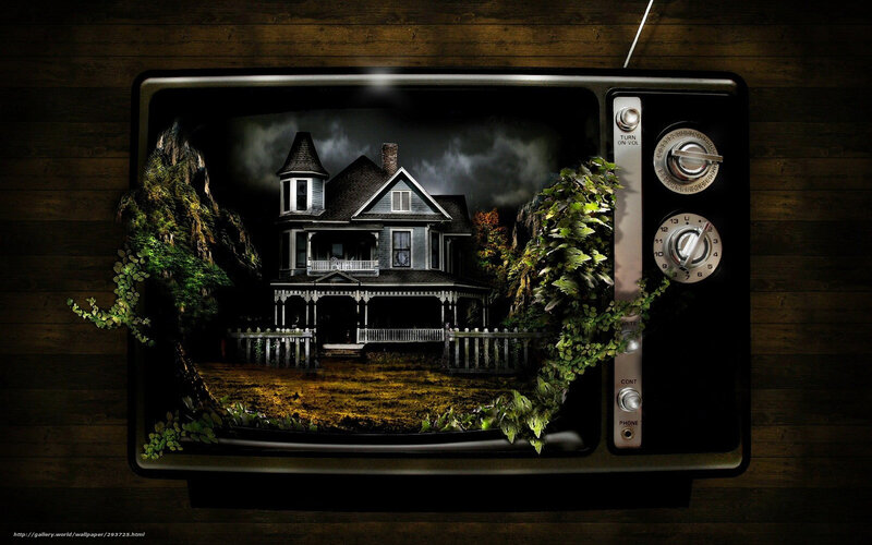 Haunted House on TV Screen — Black