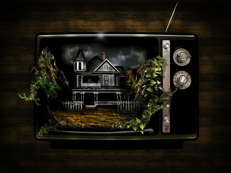 haunted house on vintage TV