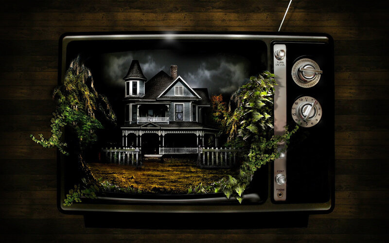 haunted house on vintage TV