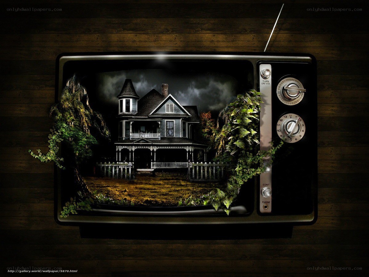 haunted house on vintage TV