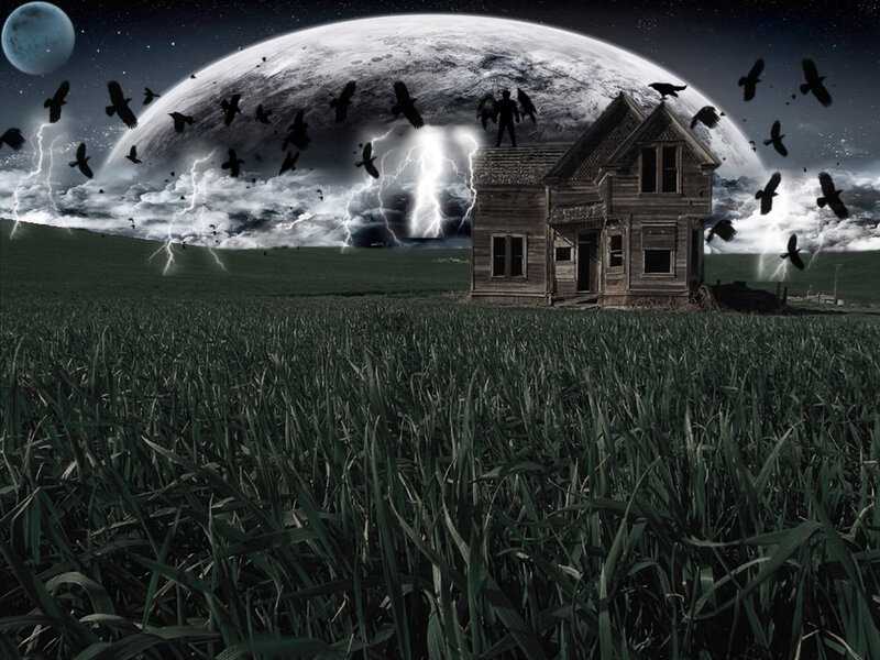 haunted house under alien sky
