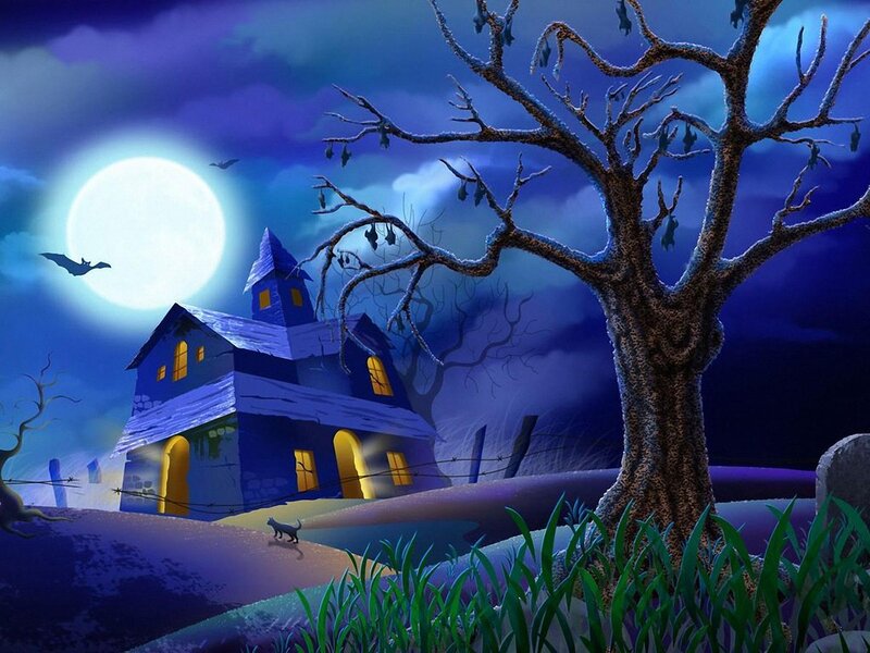 haunted house under moonlight