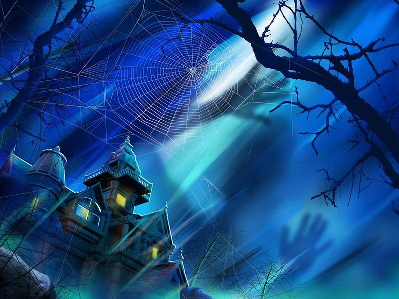 haunted house under spider web
